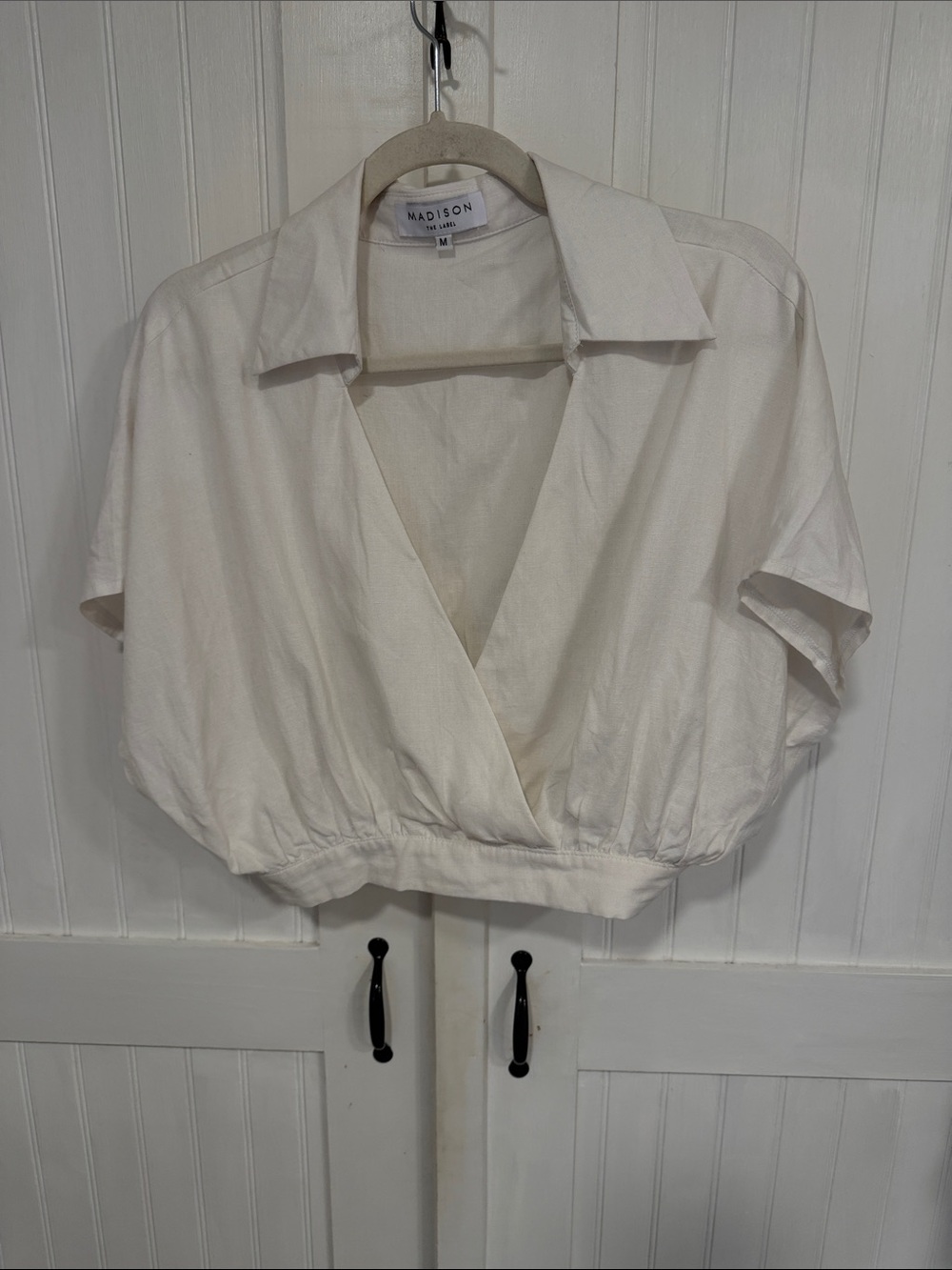 Madison Cream Cropped Surplice Collared Top